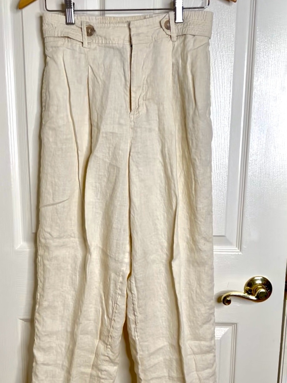 Nicole Miller Off-White Wide-Leg Linen Trousers
